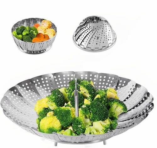 Stainless steel Folding Vegetable Fruit Steamer | Food Drain Bowl | Drain Bowl Basket | Basket folding Collapsible Steamer for vegetable Cooking, baby food steamer