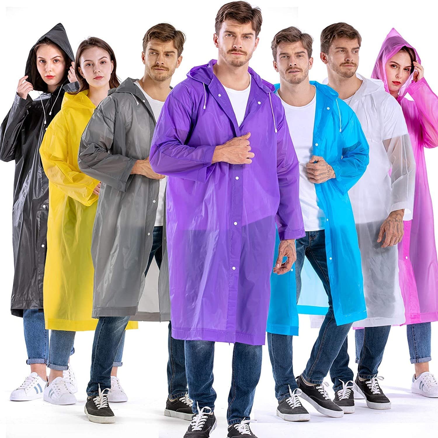 Allextreme EVA Waterproof Unisex Rain Coat Hooded Full Sleeves Outdoor Men, Women, Boys & Girls Rainwear Poncho Raincoat for Camping, Hiking & Travelling (Universal Size,1 Pc Random