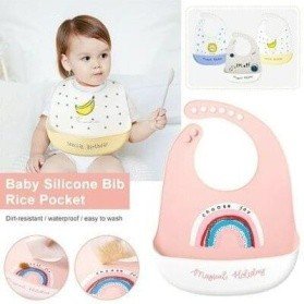 Silicone Baby Bib for Babies & Toddlers (6-72 Months), Waterproof, BPA Free, Green Pink and Blue, Easy Wipe Clean